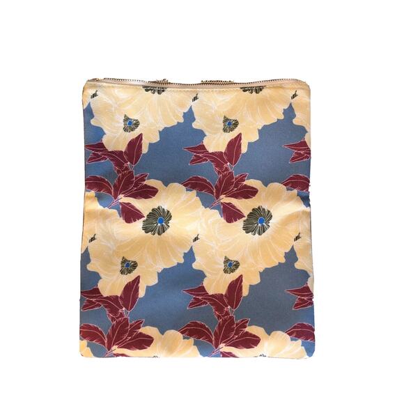 Rachel Pally Fold Over Clutch Purse Handbag White Leather Red Blue Floral Tassel - Picture 3 of 7